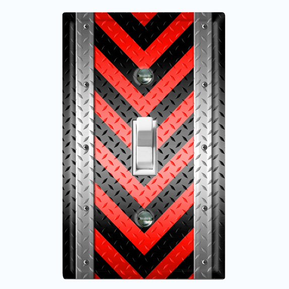 Metal Light Switch Plate Cover Black Red Metal V Crosshatch MET024