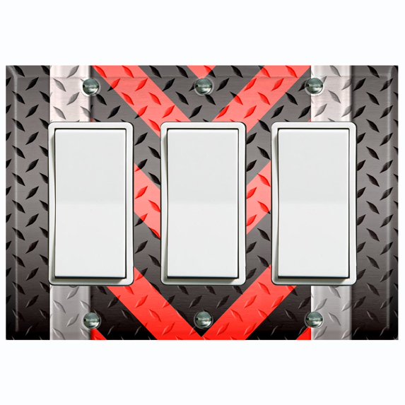 Metal Light Switch Plate Cover Black Red Metal V Crosshatch MET024