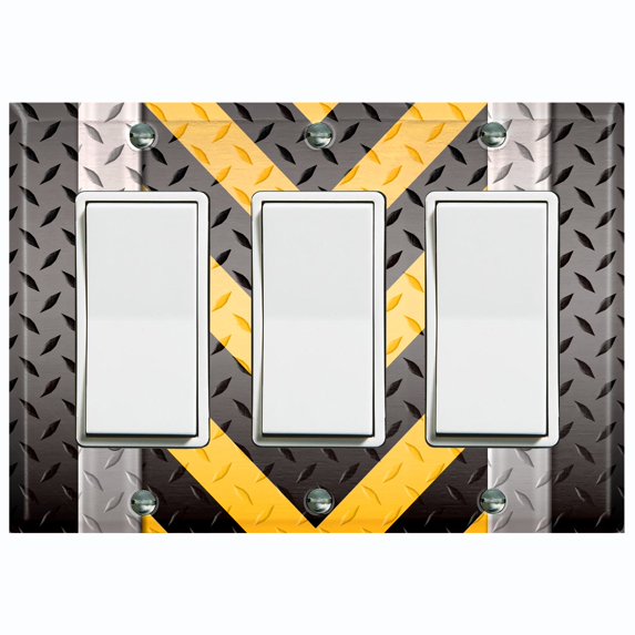 Metal Light Switch Plate Cover Black Yellow Metal V Crosshatch MET023