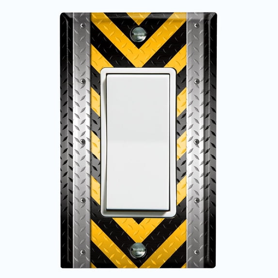 Metal Light Switch Plate Cover Black Yellow Metal V Crosshatch MET023