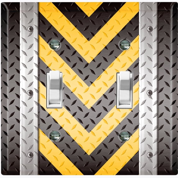 Metal Light Switch Plate Cover Black Yellow Metal V Crosshatch MET023