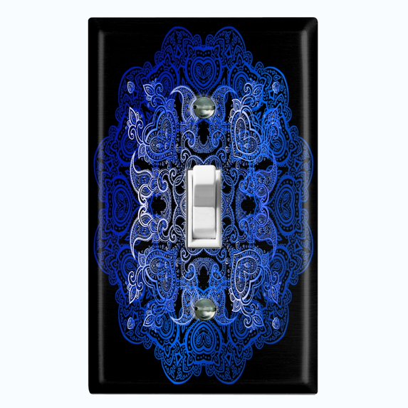 Metal Light Switch Plate Cover Blue Black Mandala Circle Tile Pattern MDL010