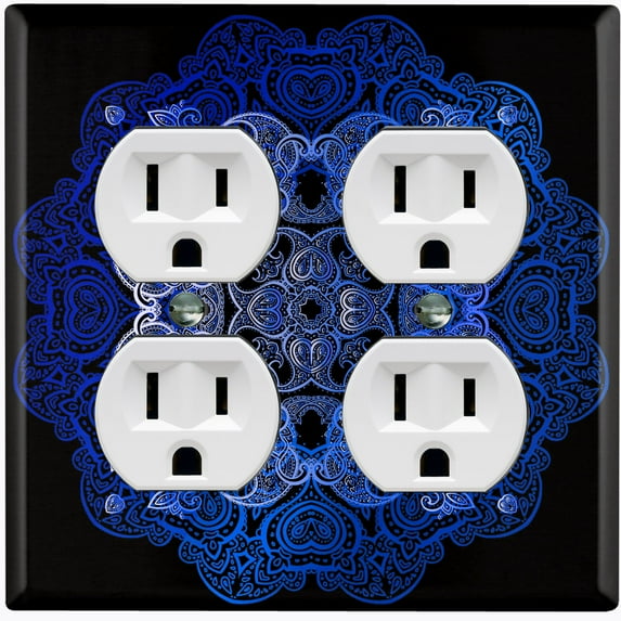 Metal Light Switch Plate Cover Blue Black Mandala Circle Tile Pattern MDL010