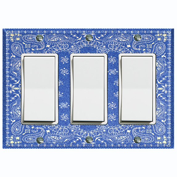 Metal Light Switch Plate Cover Blue Floral Bandana Paisley Tile Pattern TIL045