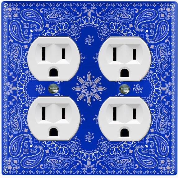 Metal Light Switch Plate Cover Blue Floral Bandana Paisley Tile Pattern TIL053