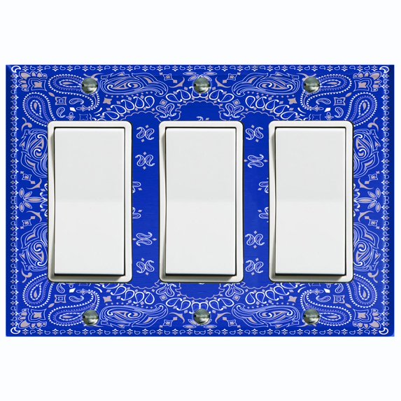 Metal Light Switch Plate Cover Blue Floral Bandana Paisley Tile Pattern TIL053