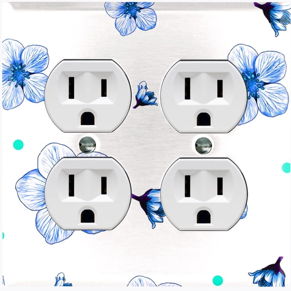 Metal Light Switch Plate Cover Blue Flowers Green Polka Dots FLW049