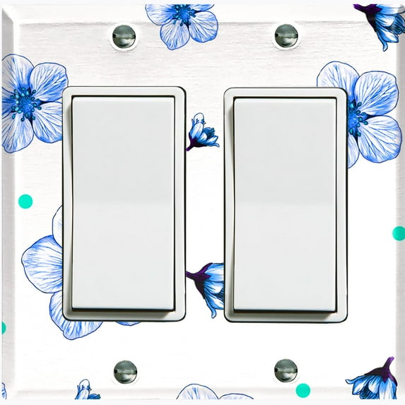 Metal Light Switch Plate Cover Blue Flowers Green Polka Dots FLW049