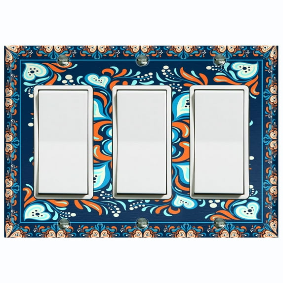 Metal Light Switch Plate Cover Blue Orange Flower Heart Mandala Tile Pattern TIL027