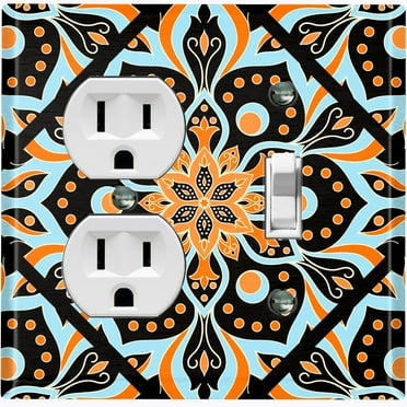 Metal Light Switch Plate Cover Blue Orange Mandala Flower Tile Pattern MDL041