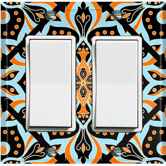 Metal Light Switch Plate Cover Blue Orange Mandala Flower Tile Pattern MDL041