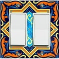 thumbnail image 1 of Metal Light Switch Plate Cover Blue Orange Mandala Star Tile Pattern TIL029, 1 of 13