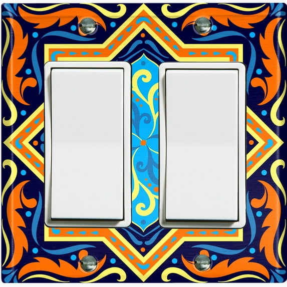 Metal Light Switch Plate Cover Blue Orange Mandala Star Tile Pattern TIL029