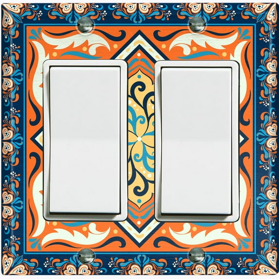 Metal Light Switch Plate Cover Blue Orange Mandala Star Tile Pattern TIL040