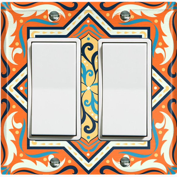 Metal Light Switch Plate Cover Blue Orange Mandala Star Tile Pattern TIL041