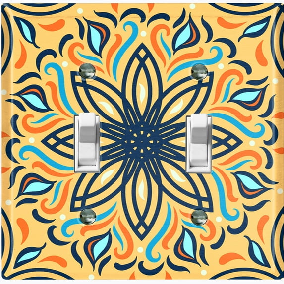 Metal Light Switch Plate Cover Blue Orange Star Mandala Tile Pattern TIL042
