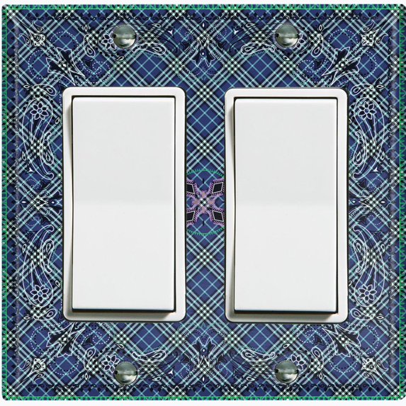 Metal Light Switch Plate Cover Blue Plaid Paisley Bandana Tile Pattern TIL076