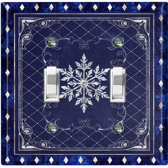 Metal Light Switch Plate Cover Blue Rhombus Snowflake Frame FRA044