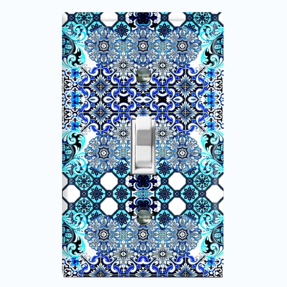 Metal Light Switch Plate Cover Blue Teal Mosaic Tile Pattern TIL006
