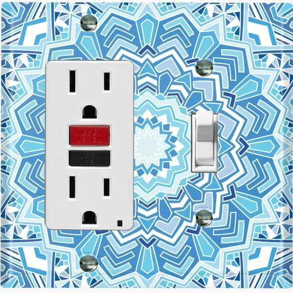 Metal Light Switch Plate Cover Blue White Mandala Icy Flower Tile Pattern MDL047