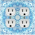 thumbnail image 1 of Metal Light Switch Plate Cover Blue White Mandala Icy Flower Tile Pattern MDL047, 1 of 13