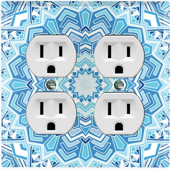 Metal Light Switch Plate Cover Blue White Mandala Icy Flower Tile Pattern MDL047