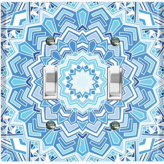 Metal Light Switch Plate Cover Blue White Mandala Icy Flower Tile Pattern MDL047