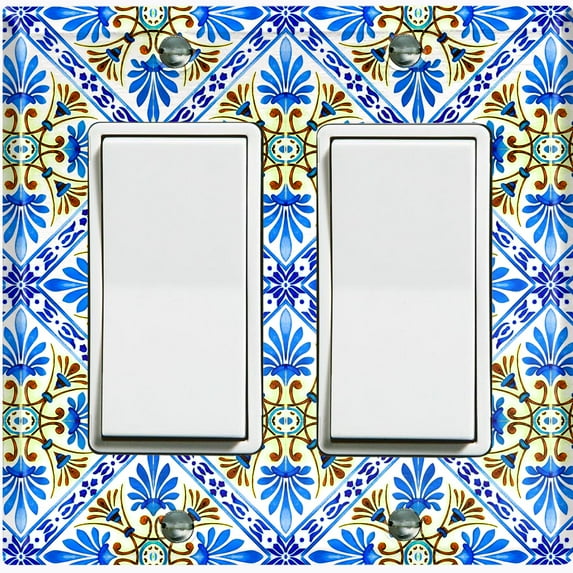 Metal Light Switch Plate Cover Blue Yellow Fancy Tile Pattern TIL013