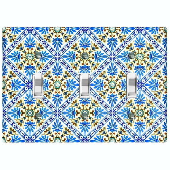 Metal Light Switch Plate Cover Blue Yellow Fancy Tile Pattern TIL013