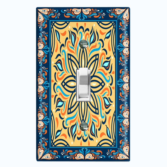 Metal Light Switch Plate Cover Blue Yellow Mandala Lotus Flower Tile Pattern TIL039
