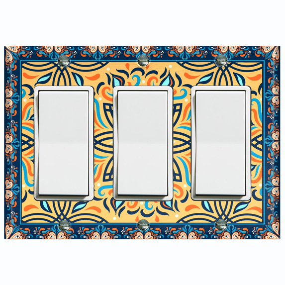 Metal Light Switch Plate Cover Blue Yellow Mandala Lotus Flower Tile Pattern TIL039
