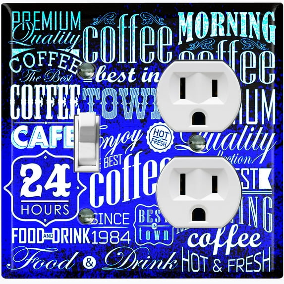 Metal Light Switch Plate Cover Cafe Diner Coffee Sign Blue COF034