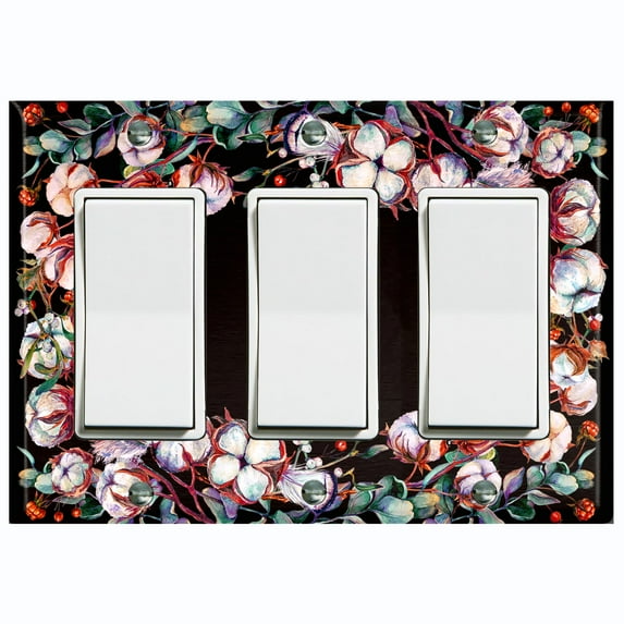 Metal Light Switch Plate Cover Circular Cotton Flower Feather Frame FLW025