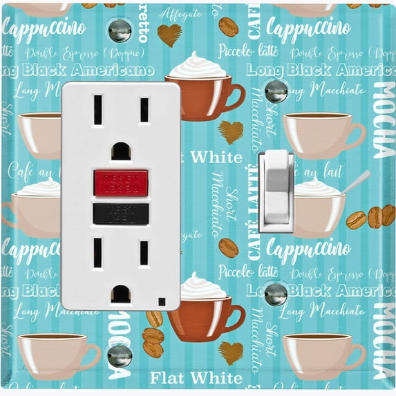 Metal Light Switch Plate Cover Coffee Mocha Latte Cup COF008