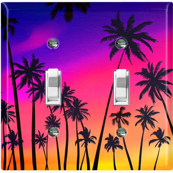 Metal Light Switch Plate Cover Colorful Beach Sunset Palm Trees BCH001