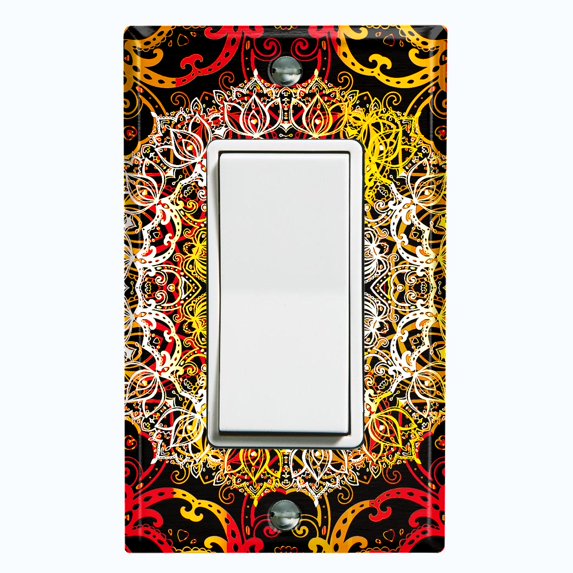 Metal Light Switch Plate Cover Colorful Black Mandala Circle TilePattern MDL008