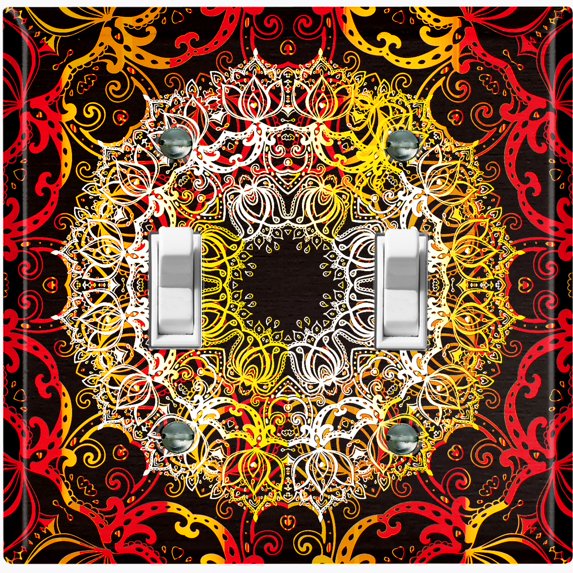 Metal Light Switch Plate Cover Colorful Black Mandala Circle TilePattern MDL008