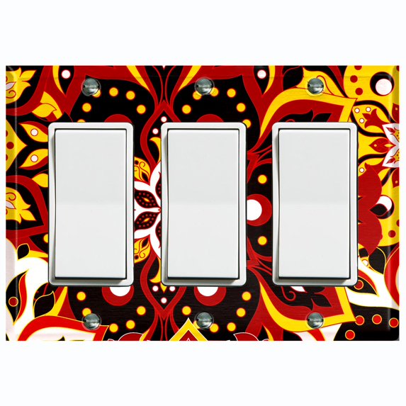 Metal Light Switch Plate Cover Colorful Black Red Mandala Flower Tile Pattern MDL023