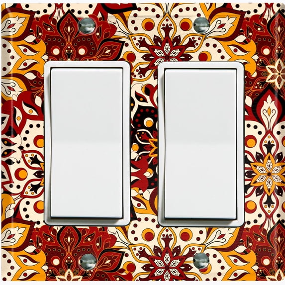Metal Light Switch Plate Cover Colorful Black Red Mandala Flower Tile Pattern MDL027