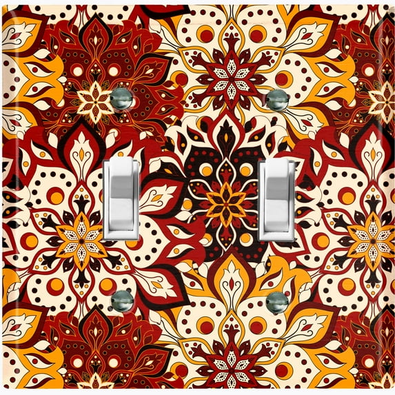 Metal Light Switch Plate Cover Colorful Black Red Mandala Flower Tile Pattern MDL027