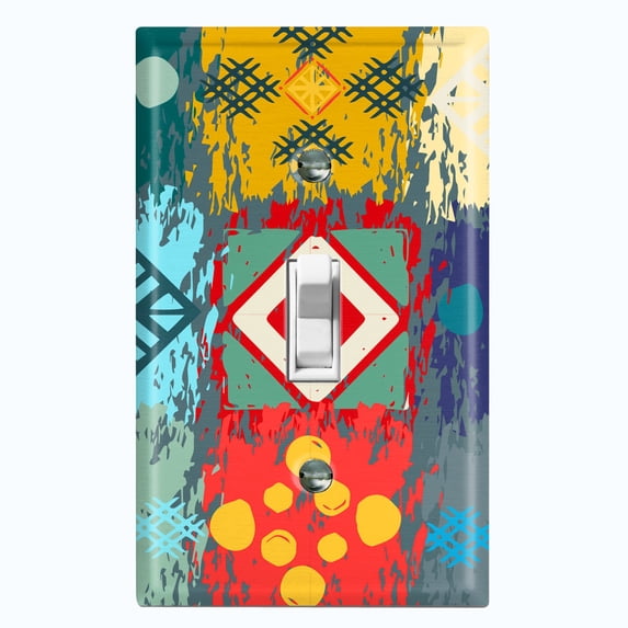 Decor World Ethnic Aztec Tribal Patch Pattern SFR049 Colorful Metal Light Switch Plate Cover