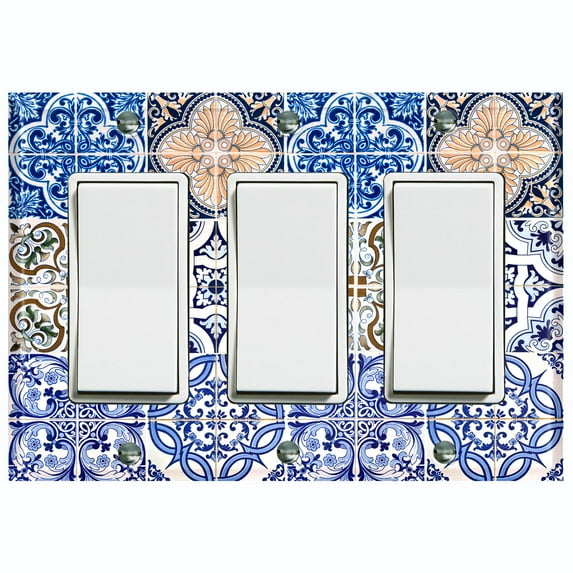 Metal Light Switch Plate Cover Colorful Fancy Tile Pattern Collage TIL009