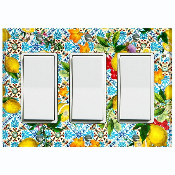 Metal Light Switch Plate Cover Colorful Floral Fruit Tile Pattern TIL011