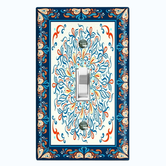 Metal Light Switch Plate Cover Colorful Flower Heart Mandala Tile Pattern TIL036