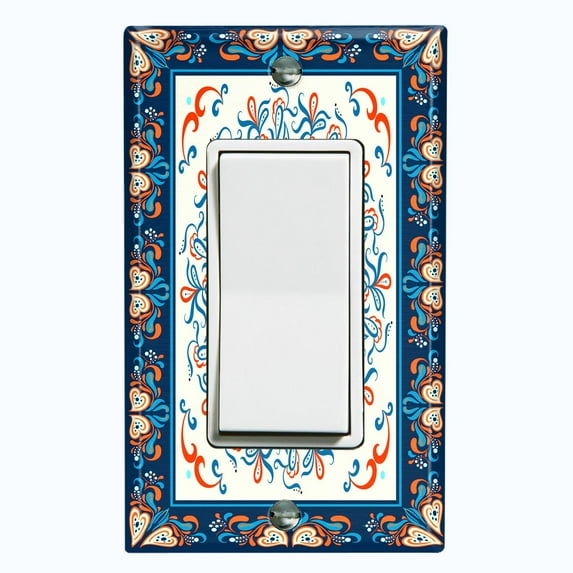 Metal Light Switch Plate Cover Colorful Flower Heart Mandala Tile Pattern TIL036