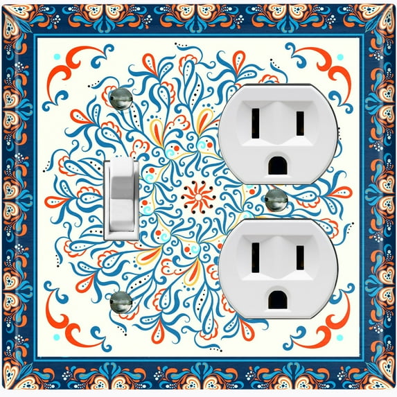 Metal Light Switch Plate Cover Colorful Flower Heart Mandala Tile Pattern TIL036