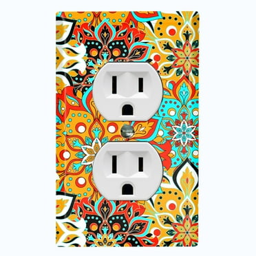 Metal Light Switch Plate Cover Colorful Flower Mandala Tile Pattern MDL018