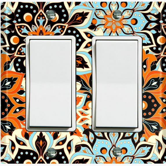 Metal Light Switch Plate Cover Colorful Orange Blue Mandala Flower Tile Pattern MDL022