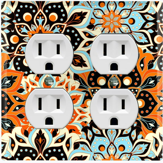 Metal Light Switch Plate Cover Colorful Orange Blue Mandala Flower Tile Pattern MDL022