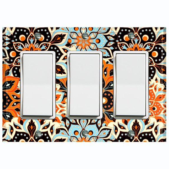 Metal Light Switch Plate Cover Colorful Orange Blue Mandala Flower Tile Pattern MDL022